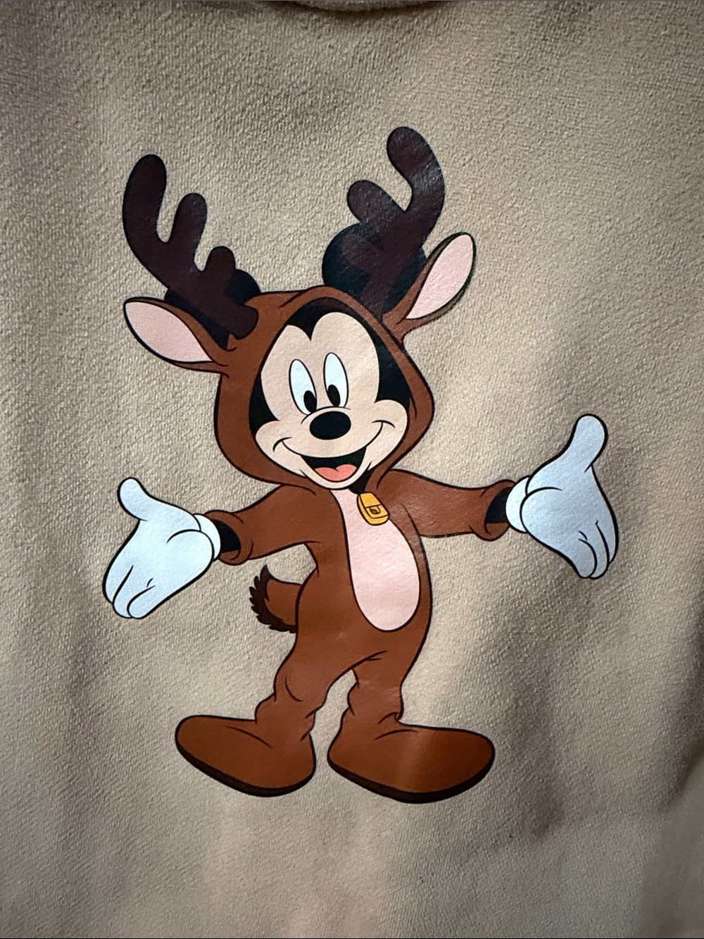 Disney Tan Footed One-Piece with Mickey Reindeer Print - Picture 4 of 6